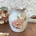 Vintage Studio Pottery Floral Vase Hand Thrown Speckled Cream Pink Red