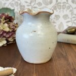 Vintage Studio Pottery Floral Vase Hand Thrown Speckled Cream Pink Red