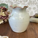 Vintage Studio Pottery Floral Vase Hand Thrown Speckled Cream Pink Red