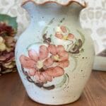Vintage Studio Pottery Floral Vase Hand Thrown Speckled Cream Pink Red