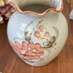 Vintage Studio Pottery Floral Vase Hand Thrown Speckled Cream Pink Red