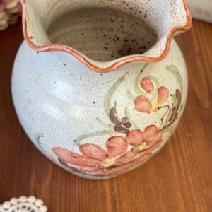 Vintage Studio Pottery Floral Vase Hand Thrown Speckled Cream Pink Red