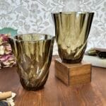 Vintage French Swirl Glass Vases Smokey Black 1970s Arcoroc Pair