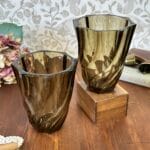 Vintage French Swirl Glass Vases Smokey Black 1970s Arcoroc Pair