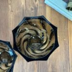 Vintage French Swirl Glass Vases Smokey Black 1970s Arcoroc Pair