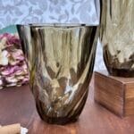 Vintage French Swirl Glass Vases Smokey Black 1970s Arcoroc Pair