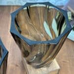 Vintage French Swirl Glass Vases Smokey Black 1970s Arcoroc Pair