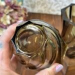 Vintage French Swirl Glass Vases Smokey Black 1970s Arcoroc Pair