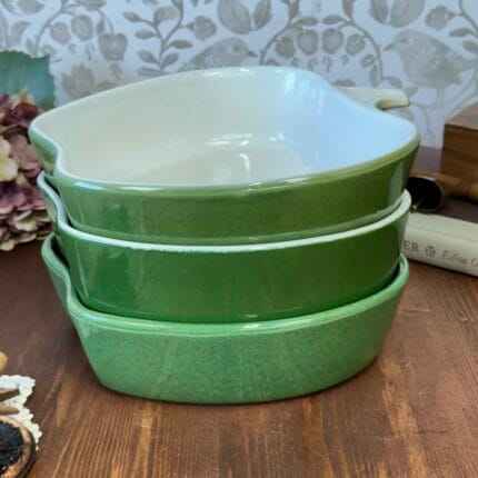Vintage Set 3 Green Apple Ceramic Oven Dishes Baking Serving Retro Kitchen