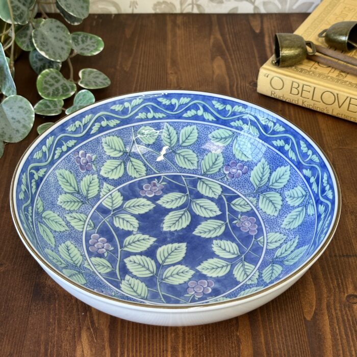 Vintage Arita Hasami Yaki Plate Blue Green Grape Leaf Design