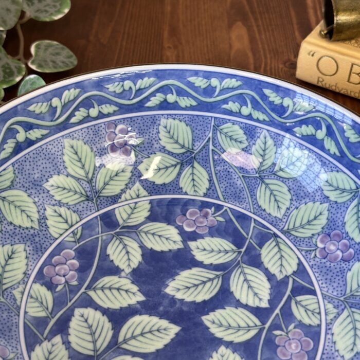 Vintage Arita Hasami Yaki Plate Blue Green Grape Leaf Design