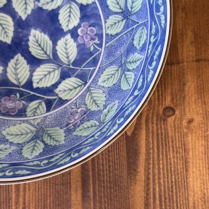 Vintage Arita Hasami Yaki Plate Blue Green Grape Leaf Design