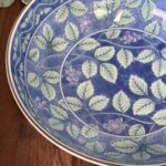Vintage Arita Hasami Yaki Plate Blue Green Grape Leaf Design