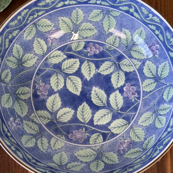 Vintage Arita Hasami Yaki Plate Blue Green Grape Leaf Design
