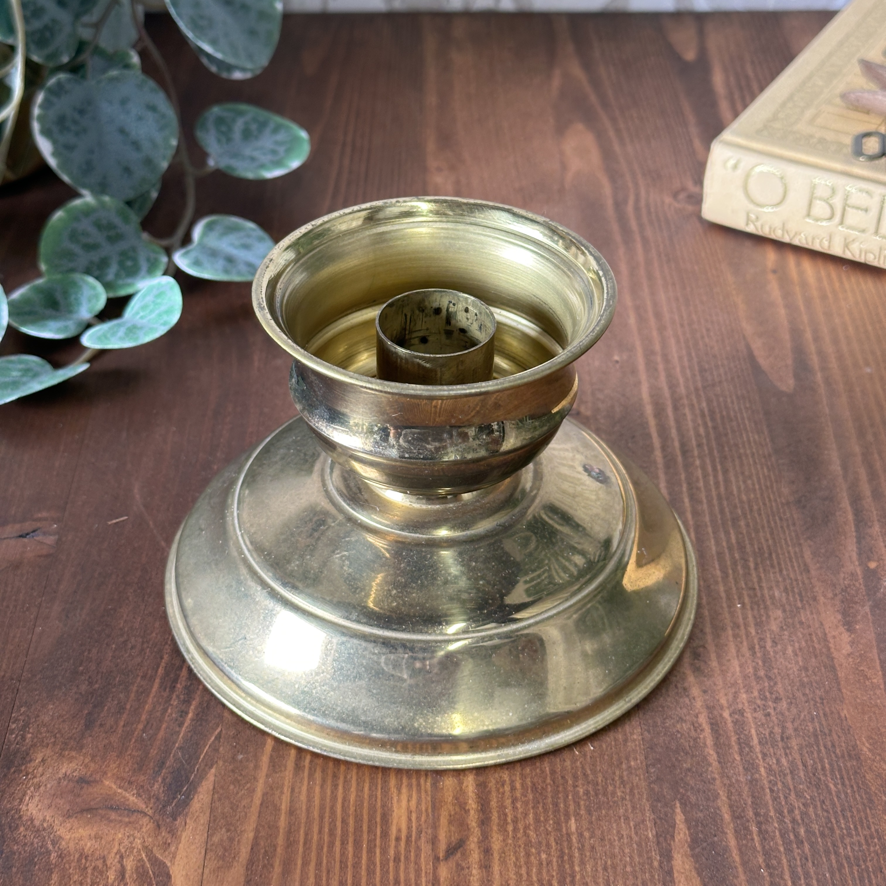Vintage Solid Brass Candle Holder - Made in England - Short Candlestick