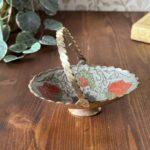 Vintage Indian Brass Enamel Floral Dish Ring Trinket Basket