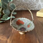 Vintage Indian Brass Enamel Floral Dish Ring Trinket Basket