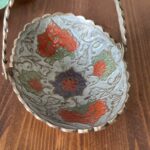 Vintage Indian Brass Enamel Floral Dish Ring Trinket Basket