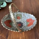 Vintage Indian Brass Enamel Floral Dish Ring Trinket Basket
