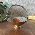 Vintage Indian Brass Enamel Floral Dish Ring Trinket Basket