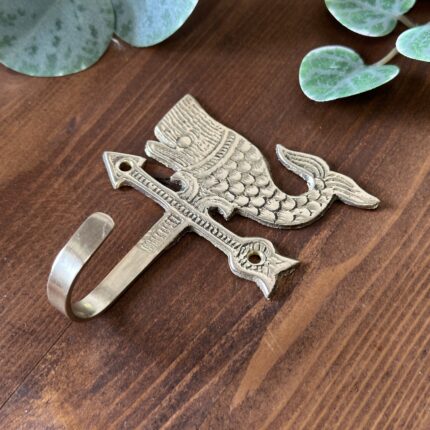 Vintage Brass Whale Hook Nautical Solid Fish Coat Hat Hanger