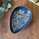 Vintage Jo Lester Isle of Wight Sgraffito Floral Art Pottery Dish Mid-Century