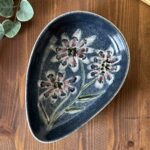Vintage Jo Lester Isle of Wight Sgraffito Floral Art Pottery Dish Mid-Century