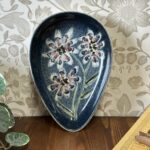 Vintage Jo Lester Isle of Wight Sgraffito Floral Art Pottery Dish Mid-Century