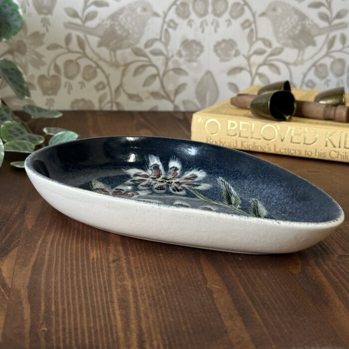 Vintage Jo Lester Isle of Wight Sgraffito Floral Art Pottery Dish Mid-Century