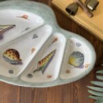 Vintage 1961 Italian Ceramic Shell Divided Serving Dish Hand Painted Retro Kitsch