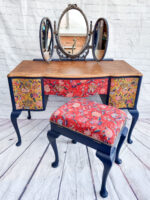 Vintage Queen Anne Dressing Table, Painted Bedroom Set, Vanity, Desk, Sideboard and Stool with Mirror, Statement, Maximalist