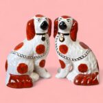 Vintage Hand Painted Spaniel Figures, Red & White Mantel Dogs