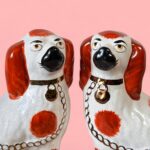 Vintage Hand Painted Spaniel Figures, Red & White Mantel Dogs