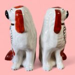 Vintage Hand Painted Spaniel Figures, Red & White Mantel Dogs