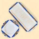 Art Deco Morley Fox & Co Sandwich Set, 6 Pc, Blue Floral, Gold Gilt Vintage