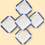 Art Deco Morley Fox & Co Sandwich Set, 6 Pc, Blue Floral, Gold Gilt Vintage