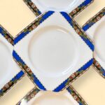 Art Deco Morley Fox & Co Sandwich Set, 6 Pc, Blue Floral, Gold Gilt Vintage