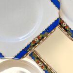 Art Deco Morley Fox & Co Sandwich Set, 6 Pc, Blue Floral, Gold Gilt Vintage