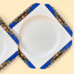 Art Deco Morley Fox & Co Sandwich Set, 6 Pc, Blue Floral, Gold Gilt Vintage