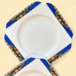 Art Deco Morley Fox & Co Sandwich Set, 6 Pc, Blue Floral, Gold Gilt Vintage