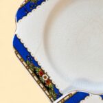 Art Deco Morley Fox & Co Sandwich Set, 6 Pc, Blue Floral, Gold Gilt Vintage