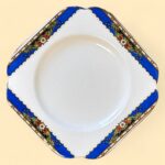 Art Deco Morley Fox & Co Sandwich Set, 6 Pc, Blue Floral, Gold Gilt Vintage