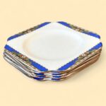 Art Deco Morley Fox & Co Sandwich Set, 6 Pc, Blue Floral, Gold Gilt Vintage