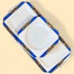Art Deco Morley Fox & Co Sandwich Set, 6 Pc, Blue Floral, Gold Gilt Vintage