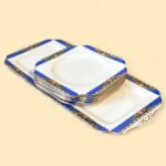 Art Deco Morley Fox & Co Sandwich Set, 6 Pc, Blue Floral, Gold Gilt Vintage