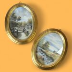 Vintage Pair Oval Paintings, H.J. Jacoby Original Yorkshire Dales Pastel Art