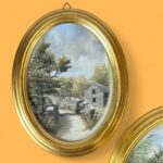 Vintage Pair Oval Paintings, H.J. Jacoby Original Yorkshire Dales Pastel Art
