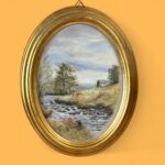 Vintage Pair Oval Paintings, H.J. Jacoby Original Yorkshire Dales Pastel Art