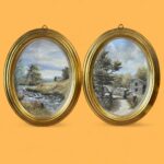 Vintage Pair Oval Paintings, H.J. Jacoby Original Yorkshire Dales Pastel Art