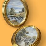 Vintage Pair Oval Paintings, H.J. Jacoby Original Yorkshire Dales Pastel Art